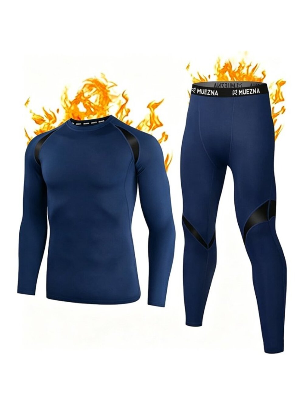 2XL Men's Navy Thermal Underwear Set Fleece Lined Long Johns
